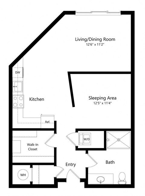 a 2D floorplan of the studio Farnam at The Conrad in Omaha, NE 68105